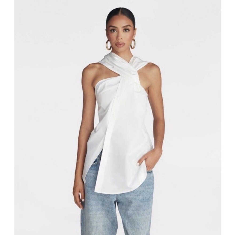 KBB by Kahlana Women’s The Twist Neck Shirt Medium White